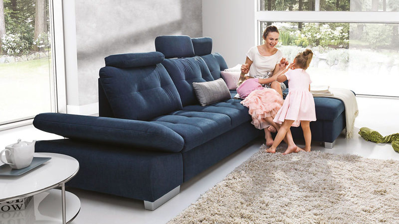 Cremona sarokkanapé állítható ülésmélységgel és állítható fej és kartámlákkal